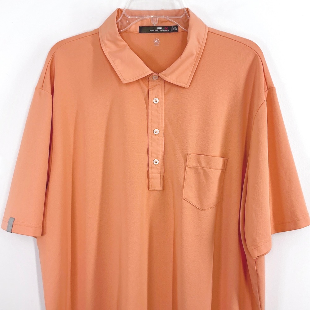 RLX Ralph Lauren Men's XXL Orange Wicking Performance Golf Polo Shirt Pocket - Picture 6 of 8